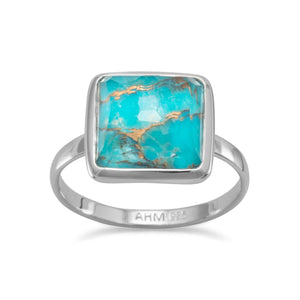 Large Square Freeform Faceted Clear Quartz over Turquoise Stackable Ring