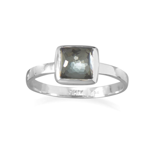 Small Square Freeform Faceted Quartz over Hematite Stackable Ring