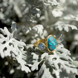 14 Karat Gold Plated Ring with Blue Topaz and Turquoise
