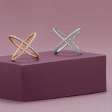 18 Karat Rose Gold Plated Criss Cross 'X' Ring with Signity CZs