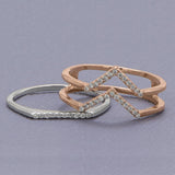 18 Karat Rose Gold Plated Double Row CZ "V" Ring