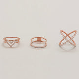 18 Karat Rose Gold Plated Double Row CZ "V" Ring