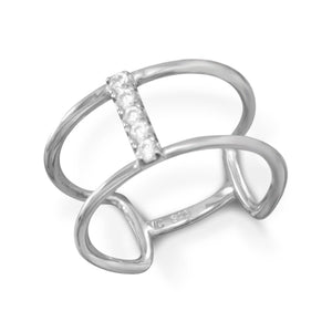 Rhodium Plated Double Row Ring with CZ Bar