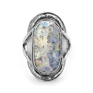 Oxidized Oval Roman Glass Ring