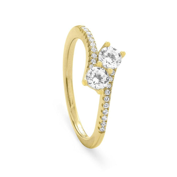 18 Karat Gold Plated Double CZ Ring with CZ Band