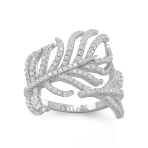 Rhodium Plated Signity CZ Feather Ring