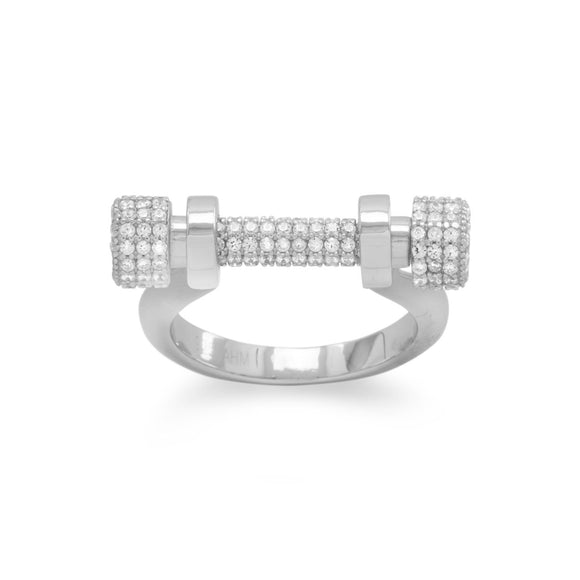 Rhodium Plated Signity CZ Barbell Ring