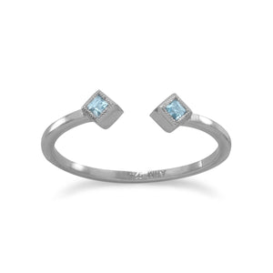 Rhodium Plated Swiss Blue Topaz Open Design Ring