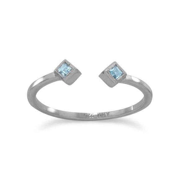 Rhodium Plated Swiss Blue Topaz Open Design Ring
