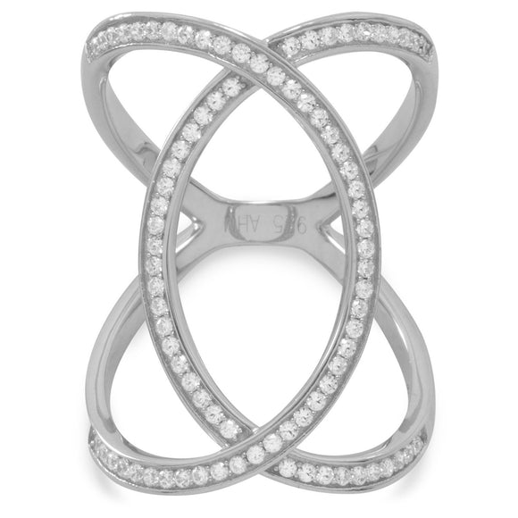 Rhodium Plated Overlap Design CZ Ring