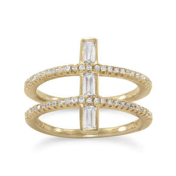 14 Karat Gold Plated CZ Double Cross Ring