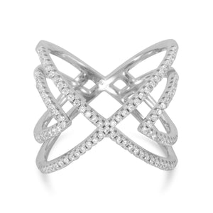 Rhodium Plated CZ Cut Out "X" Design Ring