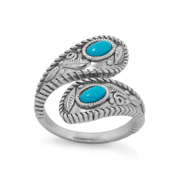 Rhodium Plated Turquoise Wrap Ring