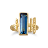 14 Karat Gold Plated Blue Hydro Glass Ring