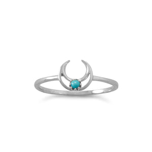 Rhodium Plated Turquoise Crescent Ring