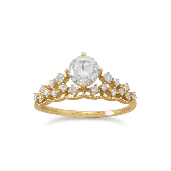 18 Karat Gold Plated CZ Tiara Ring