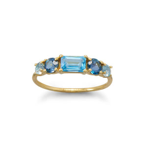 14 Karat Gold Plated Monochromatic Blue Topaz Ring
