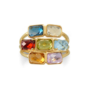 14 Karat Gold Plated Faceted Rectangle Multi Gemstone Ring