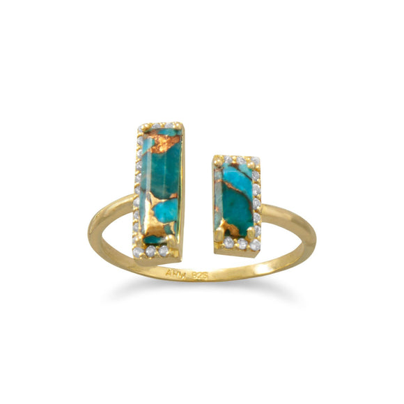 14 Karat Gold Plated Copper Turquoise Split Bar Ring