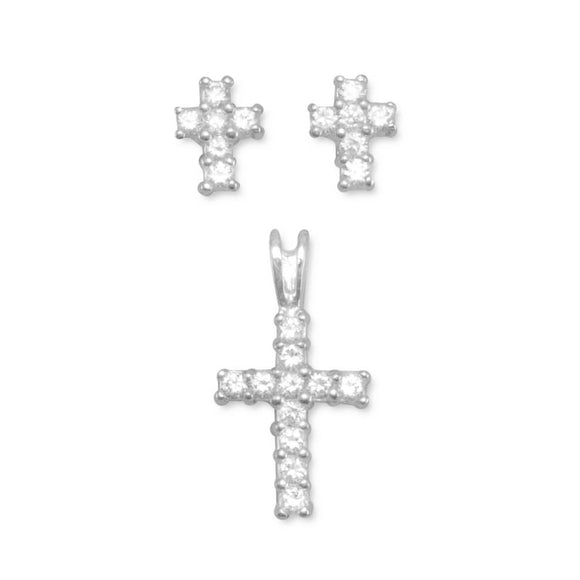 CZ Cross Earrings/Pendant Set