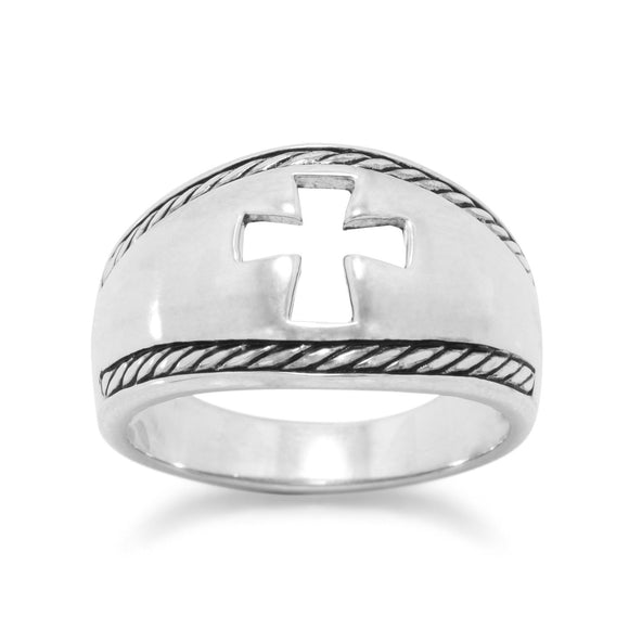Oxidized Cut Out Cross Ring