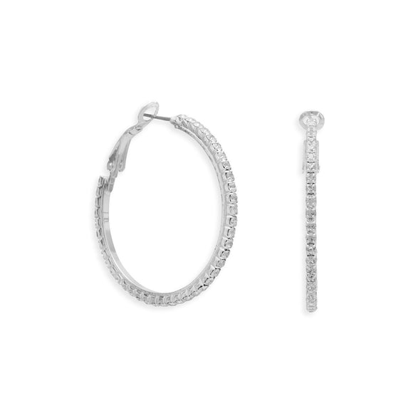 Silver Tone Crystal Fashion Hoop Earrings