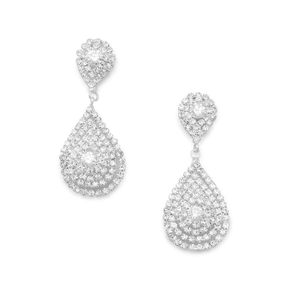 Elegant Silver Tone Tear Drop Crystal Fashion Earrings
