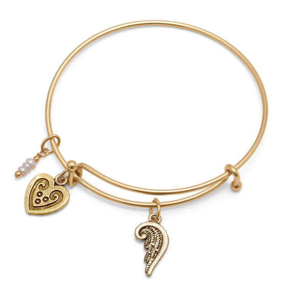 Expandable Gold Tone Angel Wing Fashion Bangle Bracelet