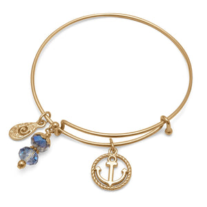 Expandable Gold Tone Nautical Charm Fashion Bangle Bracelet