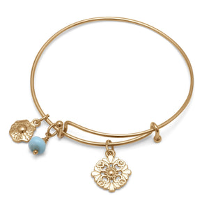 Expandable Gold Tone Flower Charm Fashion Bangle Bracelet