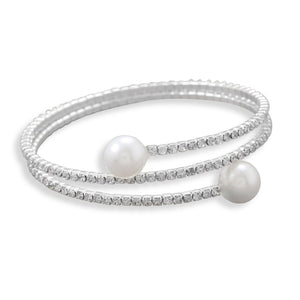 Crystal and Simulated Pearl Fashion Memory Bracelet