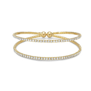 Gold Tone Double Row Crystal Fashion Memory Bracelet