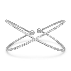 Silver Tone Criss Cross "X" Crystal Fashion Memory Bracelet