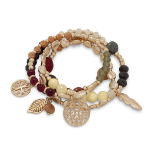 Set of 4 Gold Tone Fashion Stretch Bracelets with Multicolor Stones