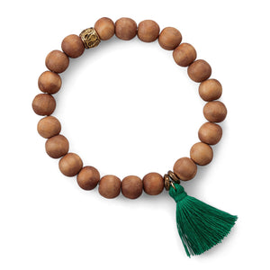 Wood Bead with Green Tassel Fashion Bracelet