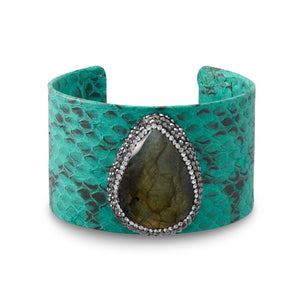 Turquoise Snakeskin and Labradorite Cuff Bracelet