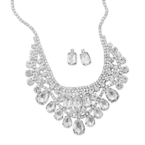 Glamorous Silver Tone and Crystal Fashion Necklace and Earring Set