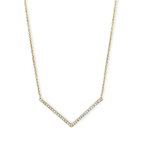 Gold Tone "V" Fashion Necklace with Crystals