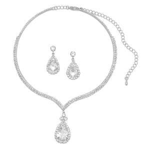 Elegant Silver Tone and Crystal Drop Fashion Necklace and Earring Set