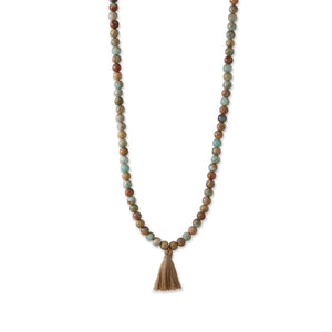 Jasper Mala Bead Fashion Necklace with Tassel