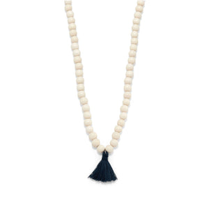 White Wood Mala Bead with Tassel Fashion Necklace