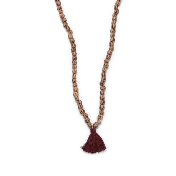 Palmwood Mala Bead with Tassel Necklace