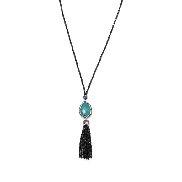 Black Crystal Fashion Necklace with Pear and Tassel Drop