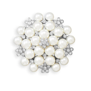 Simulated Pearl and Crystal Flower Fashion Pin