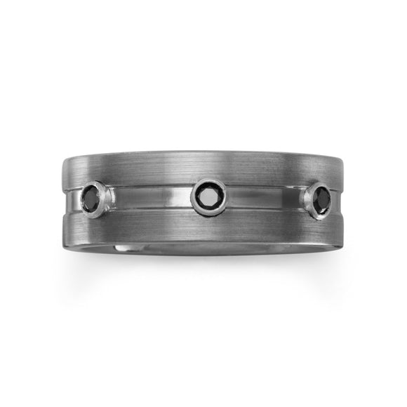 Brushed Tungsten Ring with Black CZs