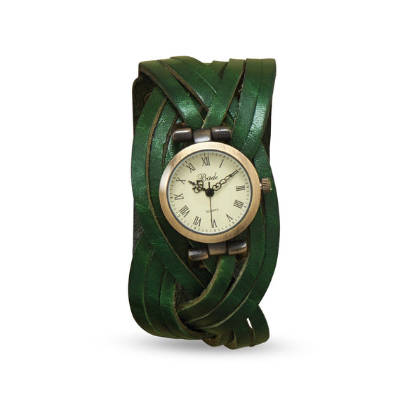 Green Braided Leather Fashion Watch