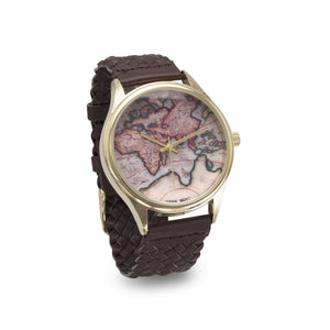 Map Design Brown Leather Fashion Watch