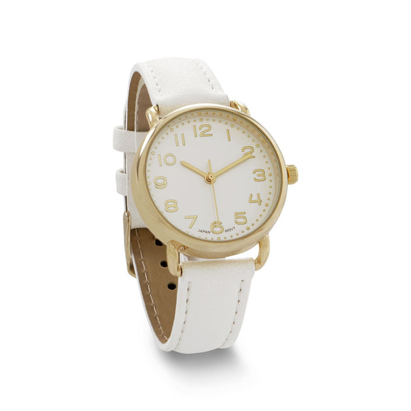 Gold Tone White Leather Classic Watch